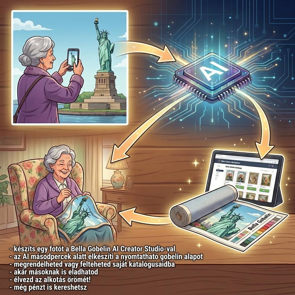 Fotózz a Bella Gobelin AI Creator Studióval – pillanatok alatt nyomtatható gobelin