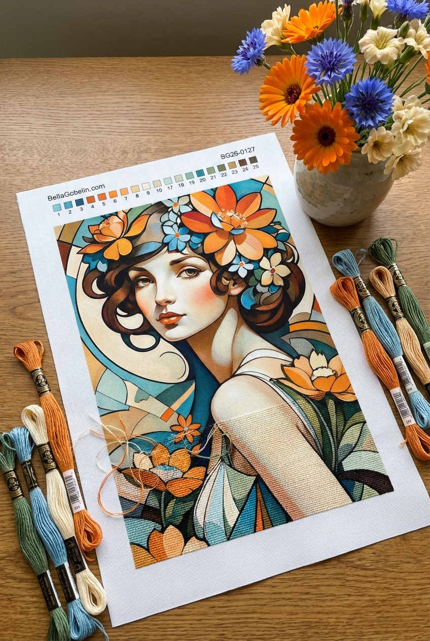 Alphonse Mucha stílusú portré