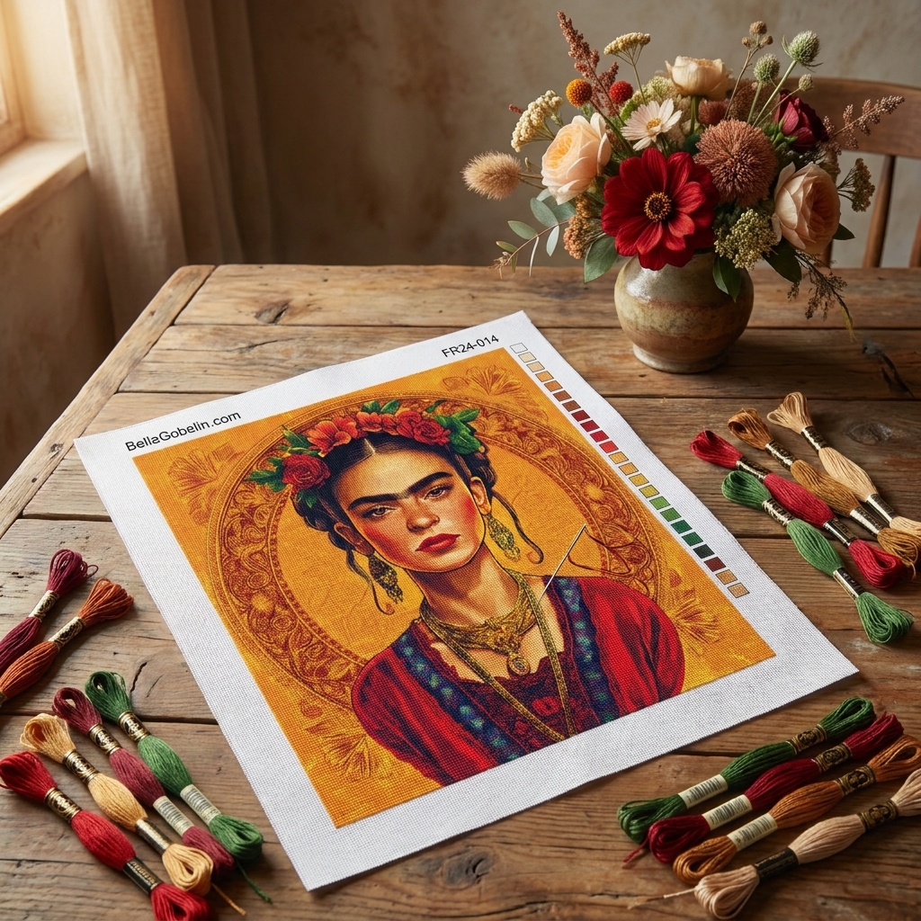 Frida Kahlo portré Alphonse Mucha stílusban