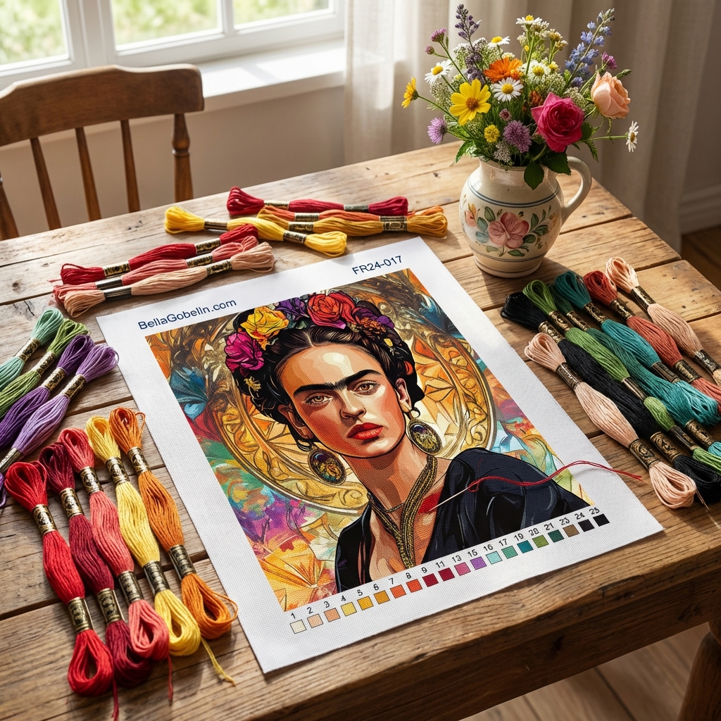 Frida Kahlo portré Alphonse Mucha stílusban