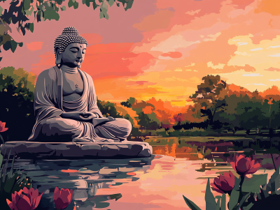 Buddha szobor a tónál