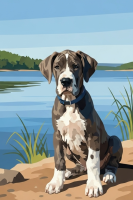 Kutyaportré - Német Dog kiskutya a tónál