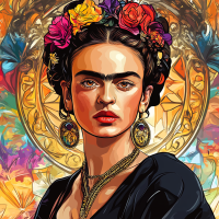 Frida Kahlo portré Alphonse Mucha stílusban